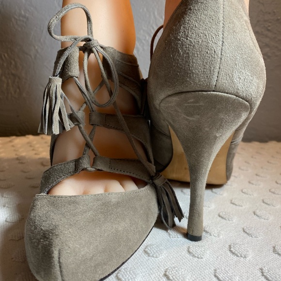 Plenty by Tracy Reese Paola Gray Lace Up Heels with Tassel Detail - Picture 5 of 16